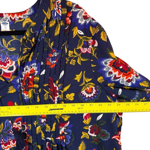Old Navy Dress Women's Size XL Floral Print Pintuck Long Sleeve Sheath Tassels - Picture 12 of 12